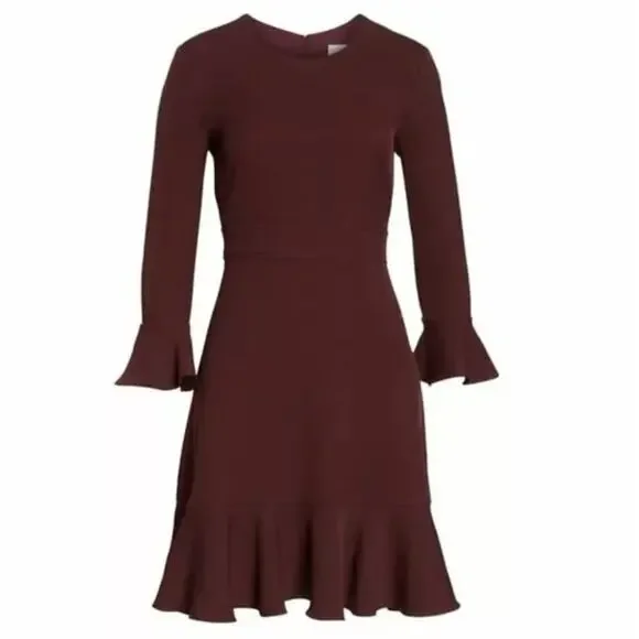 Eliza J Bell Sleeve Fit and Flare Dress In Wine Burgundy Size 16 New - Picture 2 of 12